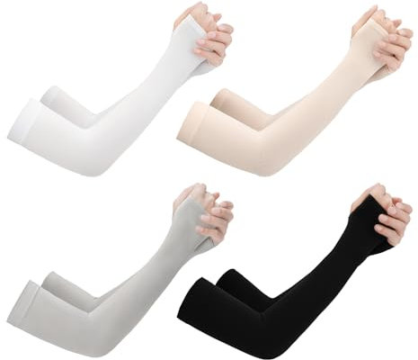 KSBBHDS 4 pares de mangas de protección solar, protección UV, mangas de seda de hielo, protectores de brazos para hombres y mujeres al conducir (negro)