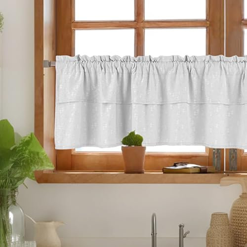 Bistrogardine, 137 * 61 cm kurz Gardinen aus Polyestergewebe für Küchen Fenster, Doppelschichtige Halb Verdunkelung Vorhänge Raumteiler für Fenster Kinderzimmer Wohnwagen Schlafzimmer Outdoor Außen(Wh