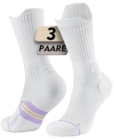 Calzini da Running Compression in Bamboo con Coolmax - Anti-VescicheperTrekking & Palestra VescicheCon Cuscino a Zone Ventilazione Rete Supporto (IT, Numero, 35, 38, Regular, Regular, Bianco Viola)