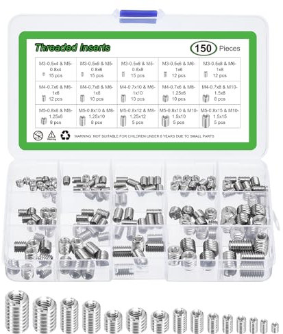 sourcing map 150Pcs Threaded Inserts, 10 Sizes Stainless Steel 303 Screw Thread Sleeves Thread Repair Insert for Mechanical Equipment
