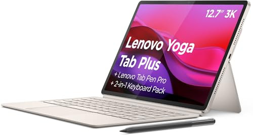Lenovo Yoga Tab Plus, AI Tablet, 12,7 144 Hz 3K, processeur Snapdragon 8 Gen 3, 16 Go de RAM, 256 Go de mémoire, WiFi 6, Tablette Android 14, Tab Pen Pro et Clavier Inclus - Seashell