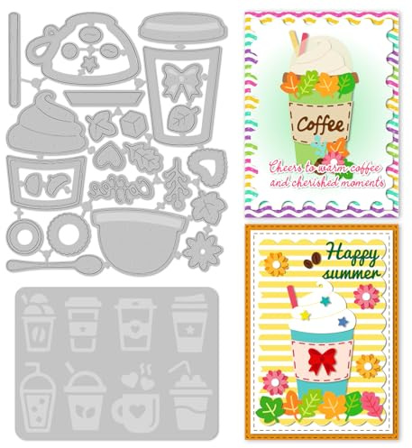 INFUNLY Stanzform Kaffeetasse Zum Basteln von Karten Metallstanzformen Für Eisbecher Dessert Kaffeeglas Stanzform Aus Karbonstahl Mit Kaffeemotiv Prägeschablonen Vorlage Für Basteln Scrapbooking