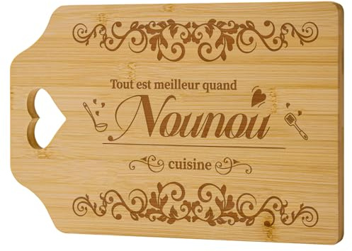 Niviy Cadeau Nounou Planche a Decouper Bambou Gravée Fin de Contrat | Cadeau Original Fin d’Année Scolaire Anniversaire ou Noël Planche à Découper Personnalisée pour Nounou Formidable