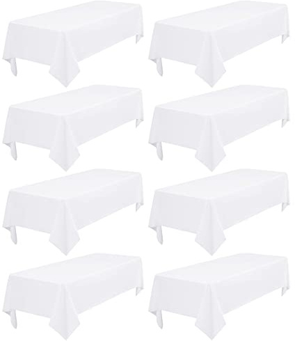 8 Stück Tischdecke Weiß 153 x 260 cm, Rechteckige 6 FT Tischdecke, Flecken- und Knitterfreie Waschbare Tischdeckes aus Polyestergewebe für Hochzeiten, Feiern, Veranstaltungen und Restaurants