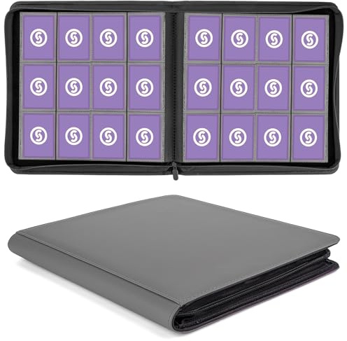 SMYV 12 Pocket Trading Card Binder, Premium PU Cover Card Binder for 720 Cards, Ringless Side Loading Card Collection Album Folders for MTG, TCG, Game Cards & Sports Cards (Grey)