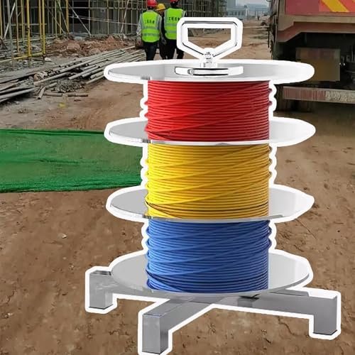Minglez Wire Spool Rack Small Wire Spool Rack for Job Site Electrician, Desktop Cable Caddy Organizer Stand with 3 Axle, Cable Pulling Reel Tools for Construction Site