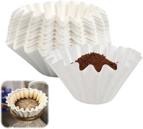 Voarge 200 st. filter, små kaffefilter för 2–4 koppar, engångskorg, kaffefilterpapper, inzelportion kaffekanna, övervattning och droppkaffebryggare, vit