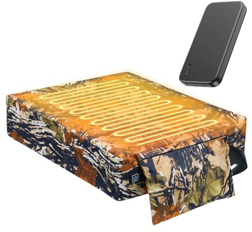Fisoceny Heated Hunting Seat Cushion Pad Thermal Hunting Seat with 10000 mAh Power Bank Adjustable Temperature Hunting Hot Seat Cushion for Tree Stand,Bleacher,Sport Without Backrest,Yellow