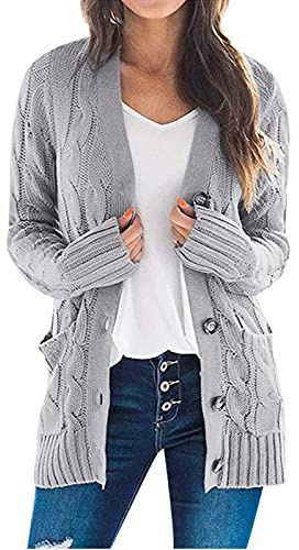 Strickjacken Für Damen Winter Cardigan Damen Lang Elegant Elegante Fall Outfits Women Grobstrickjacke Knopfleiste Große Größen Oversize Longstrickjacke Mit Taschen Strickcardigan Sweater(Grau,XXL)