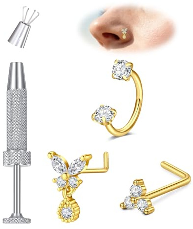 MODRSA 18G Hufeisen Nasenpiercing, 8mm Edelstahl CZ Nasenring Piercing Innengewinde Nostril Nasenring Silber Gold Septum Ring für Damen Herren