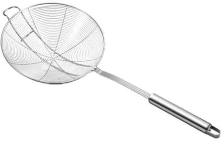 Toyvian Colador Espumadera de Acero Inoxidable con Gancho Doble Utensilio de Drenaje para Frituras y Pasta Cucharón Multiusos para Cocina y Profesional