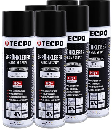 TECPO Lot de 6 sprays de colle 1K - 500 ml - Pour mousse, ciel nuageux et panneaux acoustiques - Transparent - Résistant à la chaleur jusqu'à 110 °C