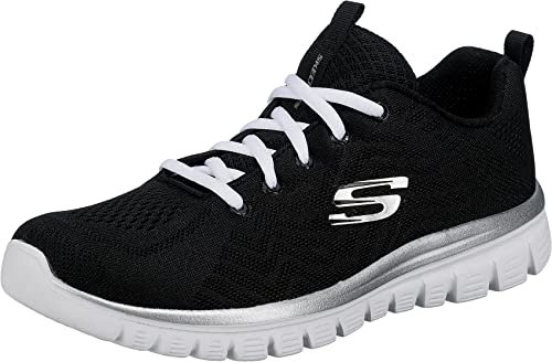Skechers Women's Graceful Get Connected Sneaker, Black Mesh White Trim, 3 UK