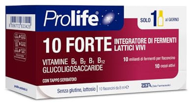 Prolife - 10 Forte, Integratore con 10 Miliardi di Probiotici per Flaconcino, Ricco di Fermenti Lattici e Vitamine del Gruppo B, 10 Flaconcini da 8 ml