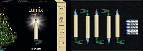 Krinner Lumix SuperLight Elfenbein kabellose Power LED Christbaumkerzen 5er Erweiterungs-Set (In-& Outdoor IP44), ABS Kunststoff, 1.7 x 1.7 x 12.5 cm