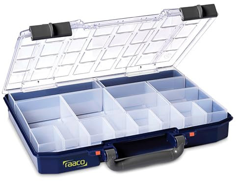 raaco CarryLite 55 4x8-16: Boîte de Rangement Légère pour Atelier, avec 16 Compartiments pour Petites Pièces, Capacité de 8 kg, Stockage Sécurisé, 27.8 x 33.7 x 5.7 cm, Boîte à Outils