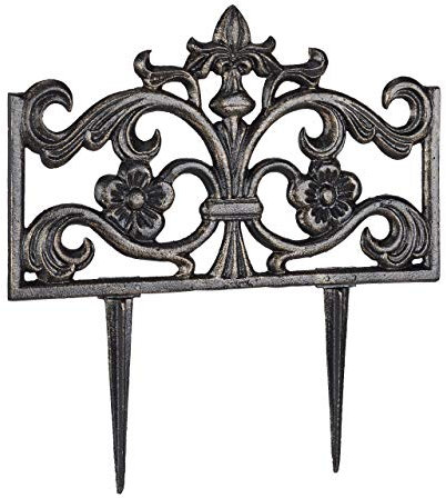 Relaxdays Beetzaun Gusseisen, einzeln, Erdspieß, Stecksystem, Zierzaun, nostalgisch, H x B x T: 37 x 36 x 2 cm, Bronze
