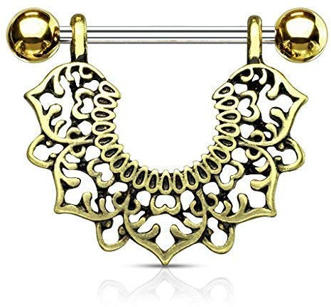 Tapsi´s Coolbodyart® Brustwarzen Nippelpiercing Chirurgenstahl 316L Gold 14 Karat Gold Vintage Tribal Blüte