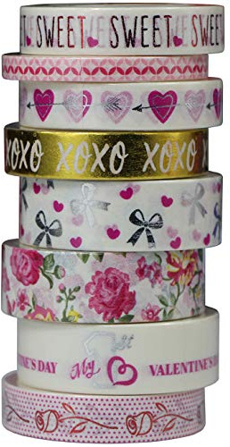 aufodara 8 Rollen Süß Washi Tape Set Deko Papier Klebeband Muster Geschenk Scrapbooking Handwerk DIY Dekoration Valentinstag Hochzeit