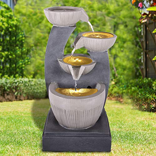FONTANA FENG SHUI FONTANA ZEN FONTANA DA GIARDINO FONTANA A CASCATA FONTANA ESTERNO | Con luci che si accendono al calar della notte | Altezza: 46 cm|