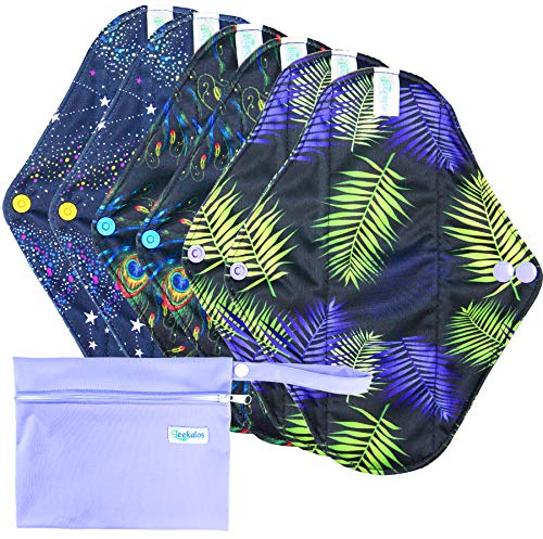 Leekalos Bamboo Menstrual Cloth Pads - Reusable Sanitary Pads for Light Incontinence - Pack of 6, 1 Cloth Mini Wet Bag