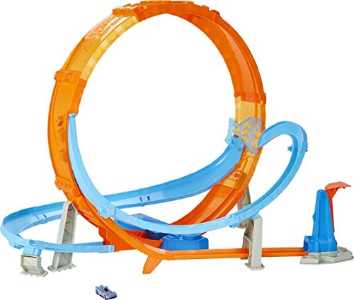 Hot Wheels HCB00 - Riesen Looping Crash Trackset mit ca. 70 cm breitem Looping und 1 Fahrzeug, Spielzeug Autorennbahn ab 5 Jahren