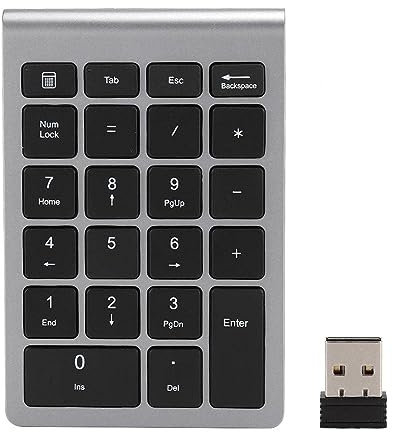 Agatige Number Pads, Wireless 22 Keys Numeric Keypad USB 2.4G Portable Number Pad with Receiver, Mini Ergonomic Keyboard for Laptop Desktop Computer PC Shortcut Data Entry (Grey)