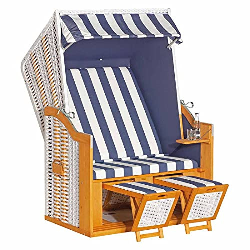 OUTLIV. Cliff Strandkorb Daybed, 125x80x160cm, ausziehbar, Weiß/Blau
