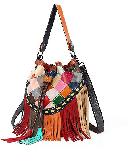 Eysee Beuteltasche Damen Leder, Umhängetasche Damen Echleder, Ledertasche Rindleder mit Quaste Design 2022 Neu Mode