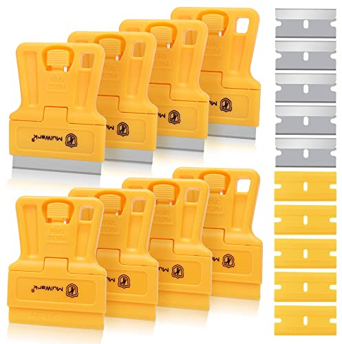 MulWark Razor Blade Tool Set, 8-Pack Mini Plastic Scrapers with 5 Plastic & 5 Metal Blades - Paint Remover, Window Cleaner, Glass Tool, Oven Cleaner, Blade Remover