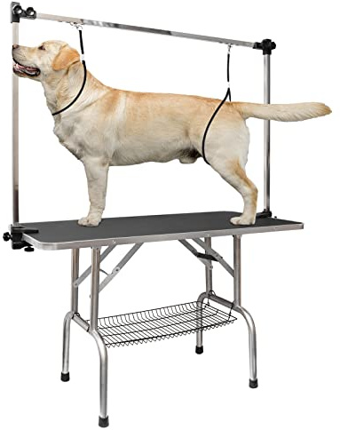 LOVMOR 46 Inch Dog Grooming Table,Adjustable Home Pet Grooming Tables with Arm/Noose/Mesh Tray