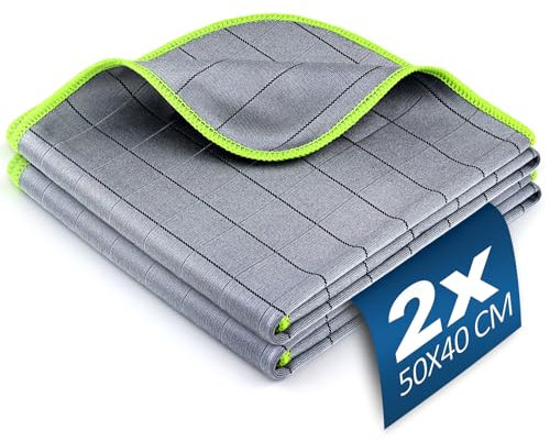 Airlab Panni Microfibra Carbonio Auto Moto 50x40CM, 400GSM Asciugamani Rapido Lava Asciuga Senza Aloni Catturapolvere Assorbenti Lucidatura, 2X Panno Pulire Vetri, Stracci per Pulizia Interni Esterni