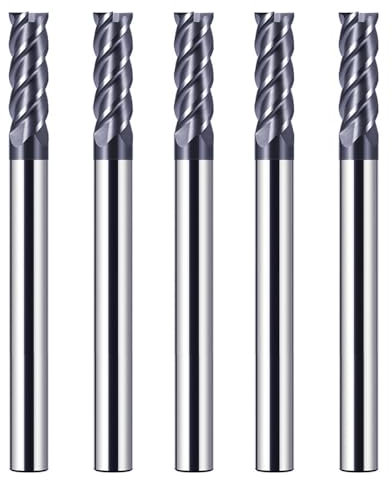 CREEYA 5-teiliger Hartmetall-Schaftfräser 4mm, 4 Zähne/4 Schneiden, HRC 55, AlTiN-Schwarz-Beschichtung, VHM-Fräser für Stahl, Metall, Holz, Acryl, Kunststoff (4mm)