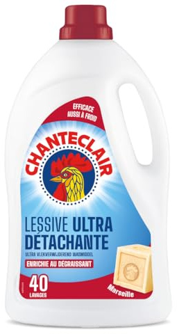 Chanteclair - Lessive Liquide Concentrées Marseille, Enrichie au Dégraissant, Ultra Détachantes et Efficaces aussi à Froid, 40 lavages - 1800 ml