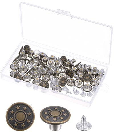 sourcing map 50 Set Schaltfläche Pins für Jeans 15mm Nahtlos Abnehmbar Sofort Einstellbar Ersatz Metall Geprägt Muster Denim Jeans Knöpfe Stifte Spanner für Hosen Taschen Hüte Bronzeton