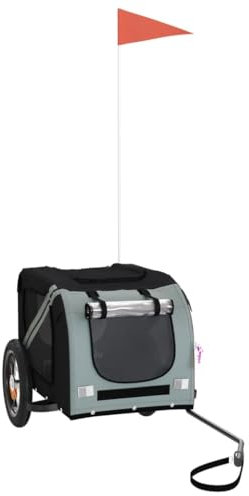 vidaXL Fahrradanhänger für Hunde, Hundeanhänger mit Reflektoren Flagge, Hundetransporter Maximale Belastbarkeit 30kg, Grau Schwarz Oxford-Gewebe Eisen