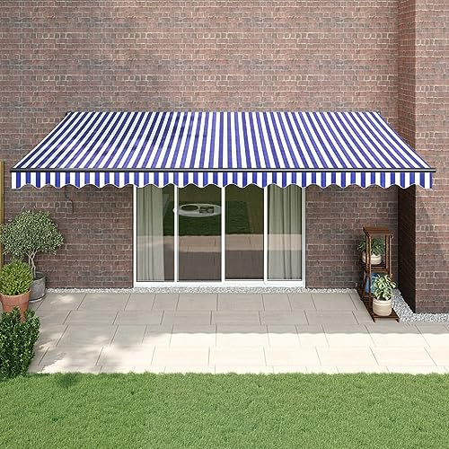 Gecheer Tenda da Sole Retrattile,Tettoia Retrattile,Tenda da Patio,Tela per Tenda Esterno Sole,da,Balcone,Patio,Terrazzo,Tenda da Sole Motorizzata/Manuale,Blu e Bianca 5x3 m Tessuto e Alluminio