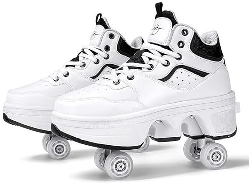 Scarpe Multiuso 2 in 1 Skate Shoes, Scarpe con Rotelle, Pattini a Rotelle Pattinaggio Calzature Sportive da Esterno per Bambina Adulti,38