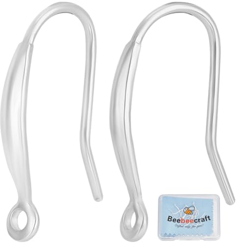 Beebeecraft 1 Box Mit 10 Stück 925 Ohrringhaken Aus Sterlingsilber Hypoallergene Angelhaken Mit 1.4 Mm Loch Und 1 Stück Silberpoliertuch Zur Schmuckherstellung Und Zum Ohrringzubehör.