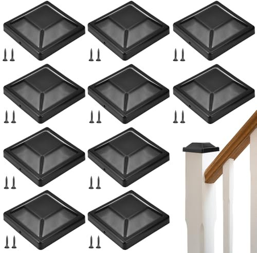HEKOBAG 10 Tapas para Postes de Valla Negro, Tapas Postes de Madera 9x9, Tapones Cuadrados para Postes de Cerca con Tornillos de Montaje, Forma Trapezoidal, Protege los Postes de Madera y Anticracking