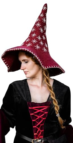 Leonardo Carbone® Hexenhut Star - Hexenkostüm, Mittelalter Kleidung Kopfbedeckung, Halloween Kostüm Damen, Witcher Hat, Zauberer Hut, LARP-Kleidung, Karneval, Cosplay - 100% Wolle