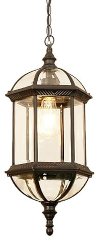 ENTHERONIC Lampe suspendue extérieure rétro IP55 lampe à suspension extérieure étanche E27 en aluminium, lanterne suspendue extérieure antique rustique en verre pour porche villa pavillon loft entrée