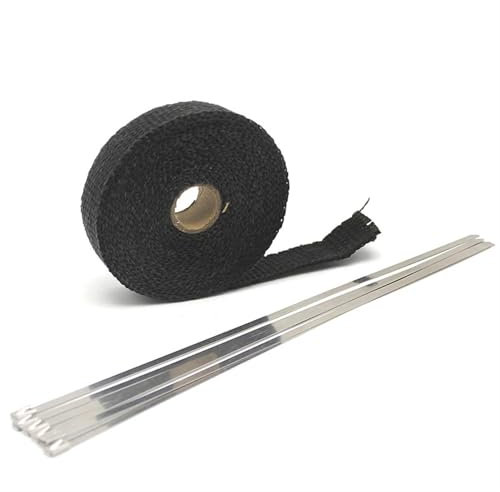 GCYEIDMA Hitzeschutzband Auspuff 5/10/15M/20M Motorrad-Abgaswärmeband, Thermo-Auspuffband for Motorrad, Fiberglas-Hitzeschildband mit Handschuhen(5m Black)