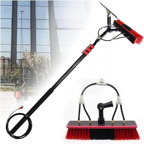 DMMFTERL Window Cleaning Brush Water Fed Pole Kit,3.6-11M Windowglass Solar Panel Cleaning Telescopic Pole Water Fed Brush Spray Washer,Window Cleaner Window Glass Solar Panel Cleaning System Washing
