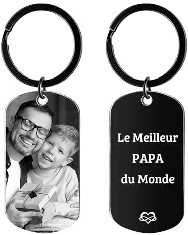 Rainsar Porte-Clés Personnalisé pour la Fête des Pères - Gravure Laser Recto Verso avec Photo et Texte Émotionnel, Cadeau Unique et Durable pour Papa
