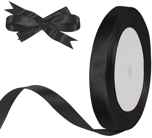 HOTUT 22 m satinband, 10 mm svart satinband, dekoration sidenband, julband, presentband, bilband för jul, bröllop, fest, presentinslagning och hantverk, heminredning
