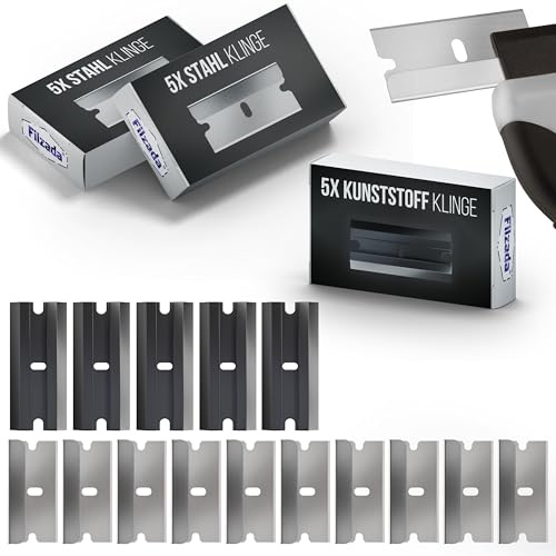 Filzada® 15x Schaber Klingen 39x18mm Metall & Kunststoff - Ersatzklingen | Ersatzklingen für Küchenschaber, Glaskeramik - Schaberklingen Edelstahl extra scharf - 10x Metall + 5x Kunststoff