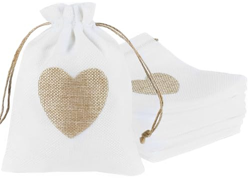 30Pcs Motif de Coeur Sachets en Toile de Jute Pochettes 10 * 14CM,Petits Pochon Tissu, Sac Jute Dragees Pour Emballage de Savon, Bijoux, Bricolage, Mariage, Fête
