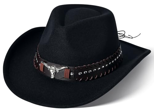 Cowboyhut Damen Herren Westernhut Fedora Hut Breiter Krempe mit Lederband