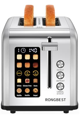 2 Slice Touch Screen Toaster with Wide Slots Stainless Steel Toasters Even Toasting for Bagels & Bread, Reheat & Defrost, Easy Removable Crumb Tray, Silver
